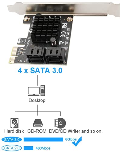 SATA Card, PCIE 3.0, 4 Port with 4 SATA Cable, SATA Controller Expansion Card with Low Profile Bracket, Non-Raid, Boot as System Disk, Support 4 SATA 3.0 Devices