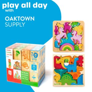 Oaktown Supply Wooden Blocks, 36 Large Stacking and Building Blocks for Toddlers 1-3 Years Old, Colorful Alphabet & Number Icons on Every Side, Educational Toddler Toys