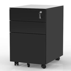 modernluxe 3 drawer metal mobile file cabinet with lock metal filing cabinet for legal/letter/a4/f4 size fully assembled home office file cabinet(except casters)