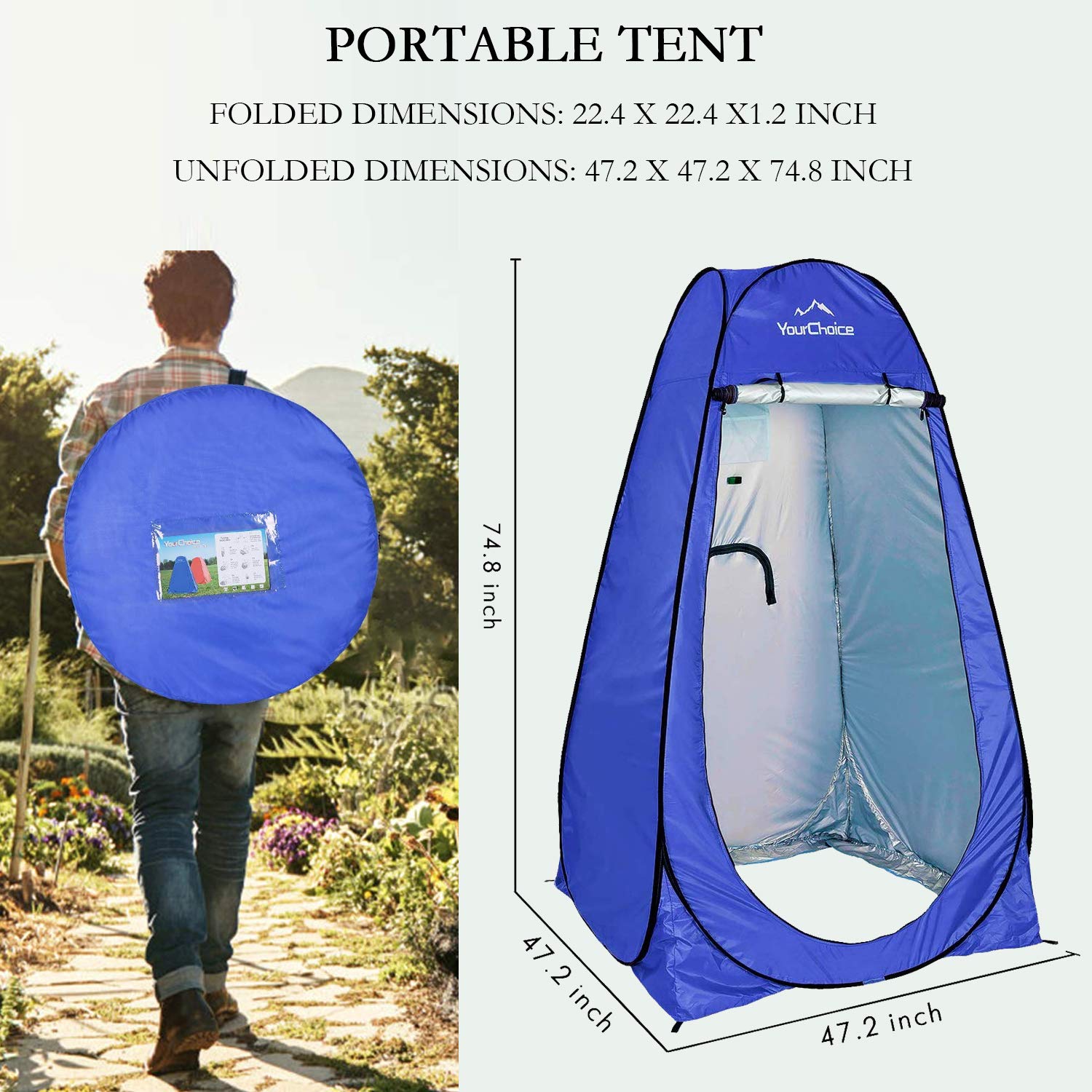 Your Choice Pop Up Camping Shower Tent, Portable Changing Room Camp Shower Toilet Privacy shelter Tents for Outdoor and Indoor with Carrying Bag, 6.2 FT Tall