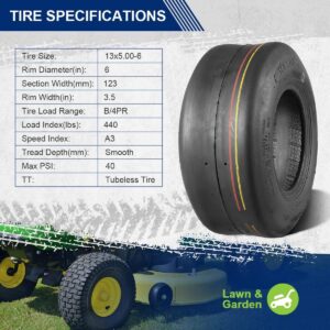 MaxAuto 2 Pcs 13X5.00-6 Turf Tires for Lawn Mower 4PR Tubeless