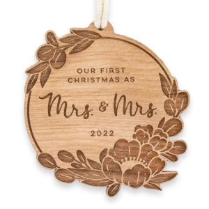 Our First Christmas As Mrs. And Mrs. 2023 Laser Cut Wood Ornament [Christmas, Holiday, Love, Anniversary, Personalized Gifts, Custom Message, Stocking Stuffers]