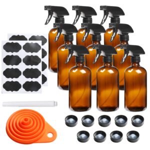 sietpoek 9 pack glass spray bottle 16oz, empty amber spray bottle refillable container for essential oils,cleaning products,aromatherapy spray device