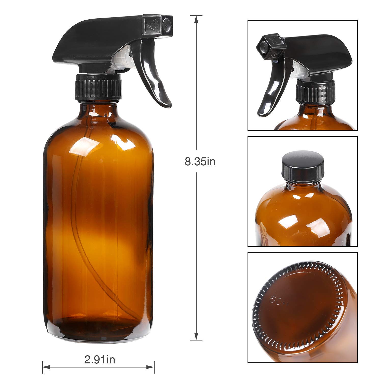 sietpoek 9 Pack Glass Spray Bottle 16oz, Empty Amber Spray Bottle Refillable Container for Essential Oils,Cleaning Products,Aromatherapy spray device