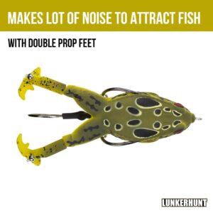 LUNKERHUNT Frog Fishing Lure for Bass Fishing | Realistic Frog Lure with Prop Action (Cane) | Best Topwater Lure Trout and Pike, Fish Bait with Hollow Body, Weedless Hooks