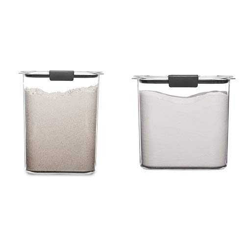 Rubbermaid Brilliance Pantry 16 and 12 Cup Flour & Sugar Storage Container Set, Clear, 4-Piece Set (2 Bases with Lids)