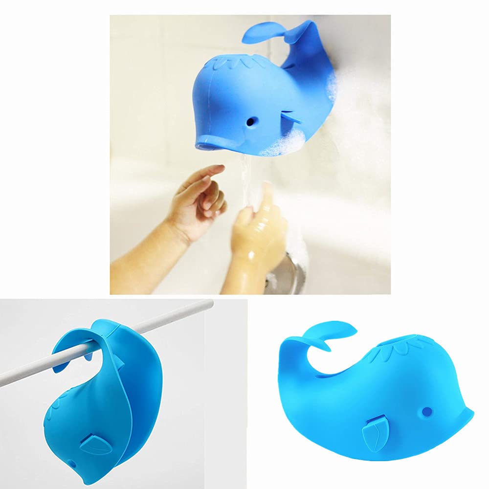 Odowalker Faucet Spout Cover Blue Cute Whale Design, Soft Silicon Bath Tub Toddlers Protection from Injury Cover Universal Fit Bath Spout Cover