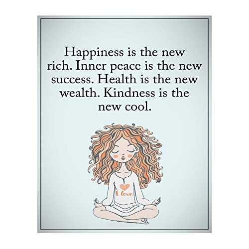 Happiness is the New Rich - Inspirational Wall Decor, Chic Girl Yoga Pose Motivational Wall Art Print, Ideal for Home Decor, Office Decor, Bedroom Decor, Zen Decor, or Dorm Room Decor, Unframed - 8x10