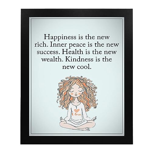 Happiness is the New Rich - Inspirational Wall Decor, Chic Girl Yoga Pose Motivational Wall Art Print, Ideal for Home Decor, Office Decor, Bedroom Decor, Zen Decor, or Dorm Room Decor, Unframed - 8x10