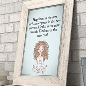 Happiness is the New Rich - Inspirational Wall Decor, Chic Girl Yoga Pose Motivational Wall Art Print, Ideal for Home Decor, Office Decor, Bedroom Decor, Zen Decor, or Dorm Room Decor, Unframed - 8x10
