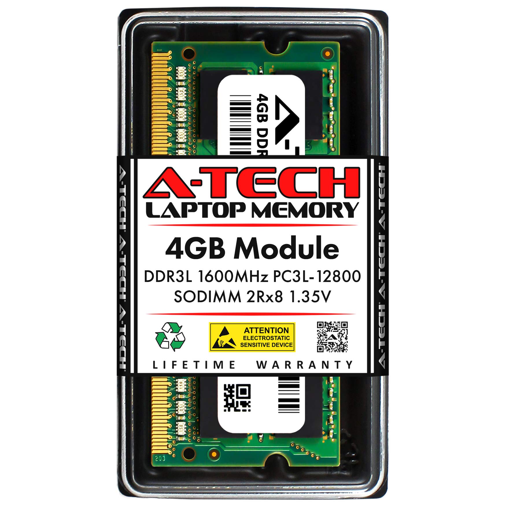 A-Tech 4GB RAM Replacement for CT51264BF160B | DDR3/DDR3L 1600MHz PC3L-12800 (PC3-12800) CL11 SODIMM 2Rx8 1.35V Non-ECC SO-DIMM 204-Pin Laptop, Notebook Memory Module