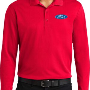 Ford Oval Pocket Print Long Sleeve Polo, Red 2XL