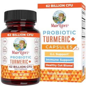 maryruth organics probiotic turmeric + extra gi support | 62 billion cfu | organic ingredients turmeric complex with probiotics | turmeric curcumin capsules for digestion | vegan | 60 count