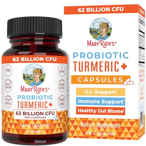 MaryRuth Organics Probiotic Turmeric + Extra GI Support | 62 Billion CFU | Organic Ingredients Turmeric Complex with Probiotics | Turmeric Curcumin Capsules for Digestion | Vegan | 60 Count