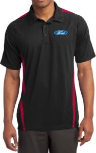 ford oval pocket print micro mesh colorblock polo, black red medium