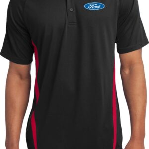 Ford Oval Pocket Print Micro Mesh Colorblock Polo, Black Red Medium