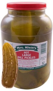 mrs. kleins large hot pickles | bold spicy dill pickle snack | spicy giant dill pickles made with natural ingredients | kosher, low carb, gluten free & vegan | wholesale hot pickles 128 fl oz jar