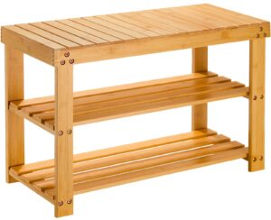 pipishell 3 tier bamboo shoe rack bench - sturdy organizer holds up to 300lbs for entryway, bedroom, living room, balcony