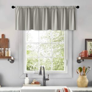 mrtrees grey valance curtains blackout rod pocket tier valances for kitchen windows/living room/bathroom, 52 x 16 inches length, 1 panel