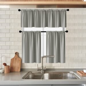 MRTREES Grey Valance Curtains Blackout Rod Pocket Tier Valances for Kitchen Windows/Living Room/Bathroom, 52 x 16 Inches Length, 1 Panel