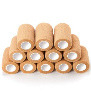 superbe 12 rolls self adhesive bandage wrap, 3 inches x 5 yards, cohesive tape vet wrap for first aid, sports, wrist and ankle (beige, 3 inch)