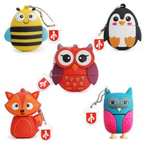 16gb usb flash drive pack of 5 pcs, borlterclamp thumb drive with cute animal pattern, gift for students and children