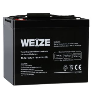 weize 12v 75ah deep cycle battery for wayne esp25 wss30v backup sump pump, trolling motor, solar system, mobility wheelchair, general use