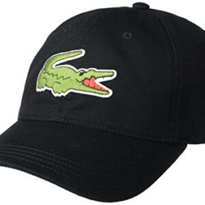 Lacoste mens Lacoste "Big Croc" Twill Adjustable Leather Strap Hat Cap, Black, One Size US