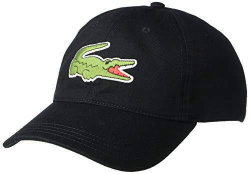 Lacoste mens Lacoste "Big Croc" Twill Adjustable Leather Strap Hat Cap, Black, One Size US