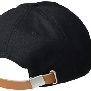 Lacoste mens Lacoste "Big Croc" Twill Adjustable Leather Strap Hat Cap, Black, One Size US