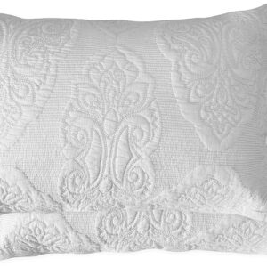 Brandream White Paisley Quilted Pillow Shams King Size Pillow Cases Set of 2 100% Cotton Soft Decorative Pillow Covers