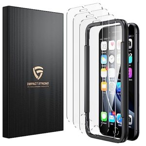 impactstrong shatterproof tempered glass screen protector for iphone 8/7 / 6s / 6 [easy installation frame] [bubble free] [9h hardness] [full coverage] case friendly, 4.7 inch - (3-pack)