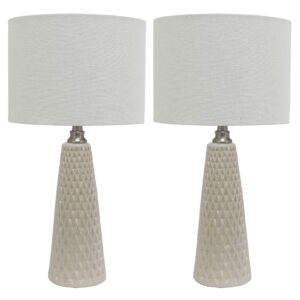 decor therapy mp1631 jameson textured ceramic table lamps, set of 2, 13x13x26.5, ivory, 2 count