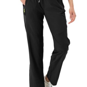 BGOWATU Women's Hiking Cargo Pants Quick Dry Lightweight Water Resistant Joggers Pants Zipper Pockets (Black,US XL)
