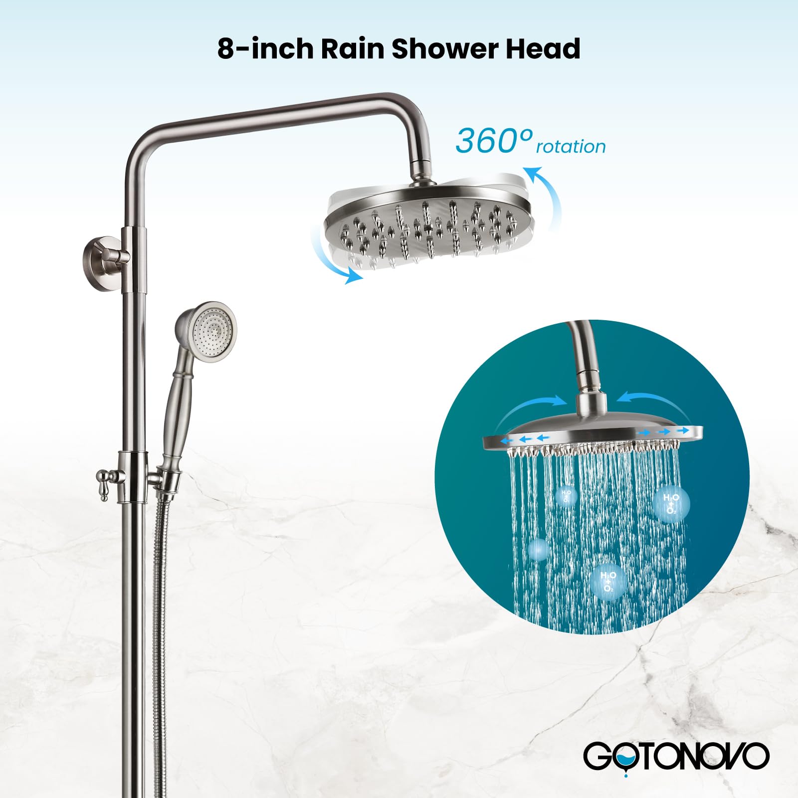 gotonovo Shower Faucet Sets 8 Inch Rain Shower Head 2 Cross Knobs Mixer Shower System with Handheld Shower Spray Brushed Nickel Finish Silver