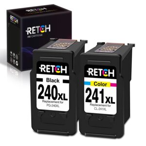 retch re-manufactured ink cartridge replacement for canon pg-240xl 240 xl cl-241xl 241 xl for canon pixma mg3620 mx472 mx452 mg3220 mg3520 mg2220 mx532 ts5120 mx432 (1 black 1 tri-color)