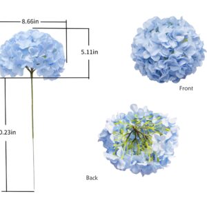 DuHouse Artificial Hydrangea Silk Flower Heads with Stem Fake Blue Hydrangea Bigger Flowers for Wedding Home Garden Centerpiece Pack of 6