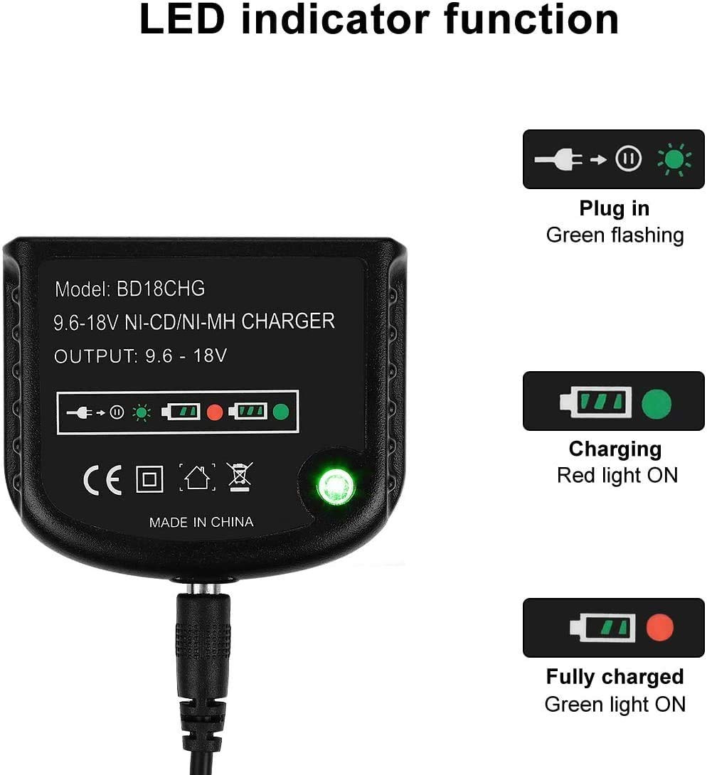 Powilling 6.0Ah 18V Lithium HPB18 Battery Compatible with Black and Decker HPB18 HPB18-OPE 244760-00 A1718 FS18FL FSB18 Firestorm Battery Black and Decker 18 Volt Battery Include Charger