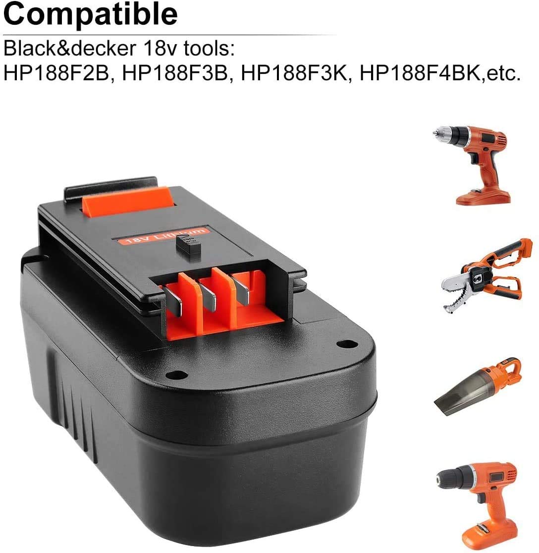 Powilling 6.0Ah 18V Lithium HPB18 Battery Compatible with Black and Decker HPB18 HPB18-OPE 244760-00 A1718 FS18FL FSB18 Firestorm Battery Black and Decker 18 Volt Battery Include Charger