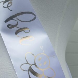 Amy's Bubbling Boutique, Inc. Honey Bee Baby Shower Sash Mommy to Be Honeycomb Bumble for White & Gold with Rhinestone Pin Gender Reveal