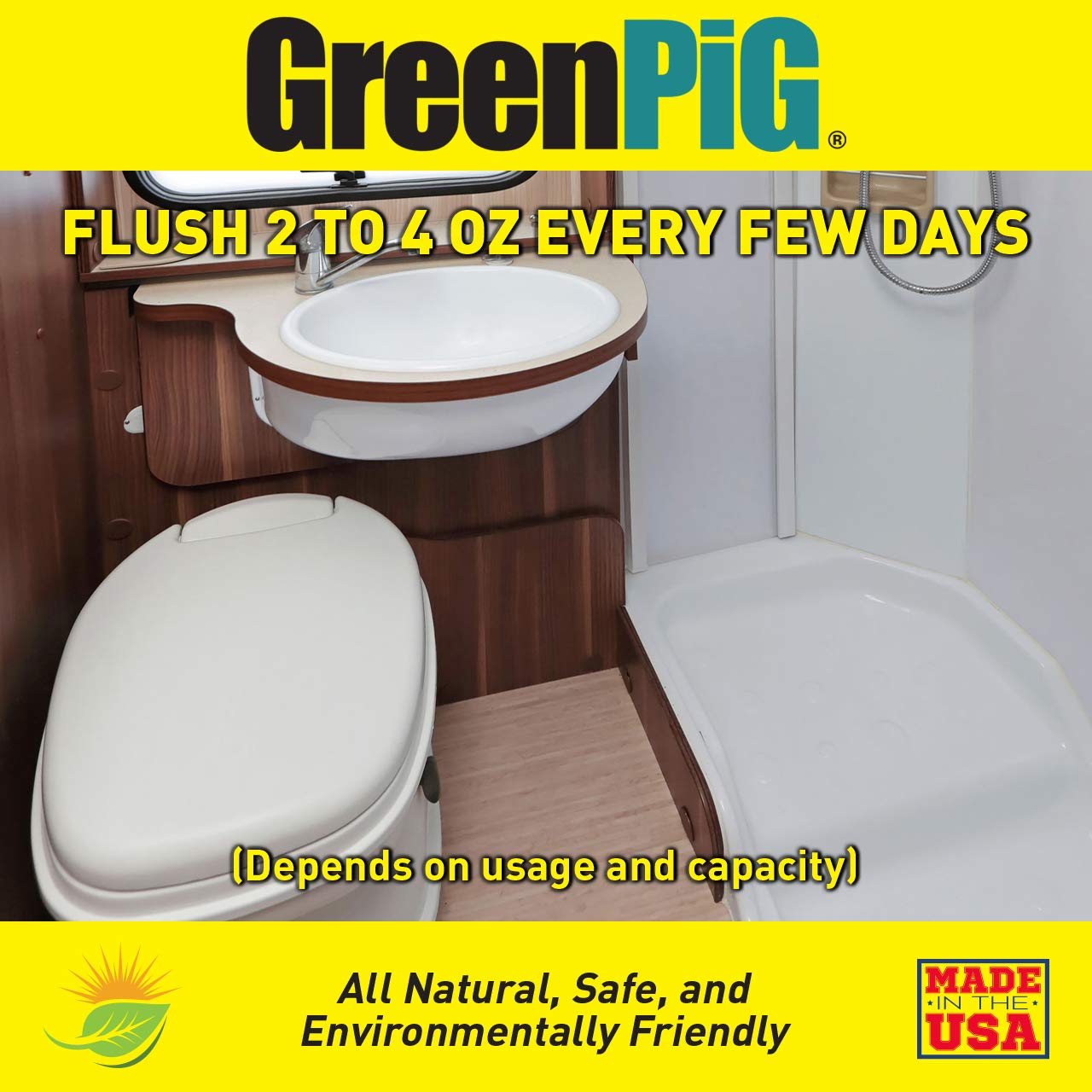 GREEN PIG RV and Marine Holding Tank Treatment, Breaks Down Waste, Eliminates Odors, Environmentally Friendly, 1 Gallon