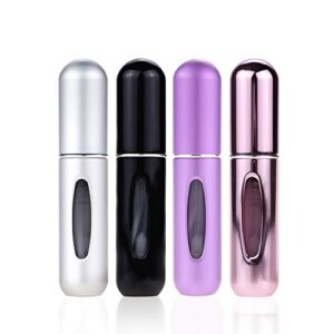 portable mini refillable perfume atomizer bottle spray, scent pump case for travel 4 pcs pack of 5ml