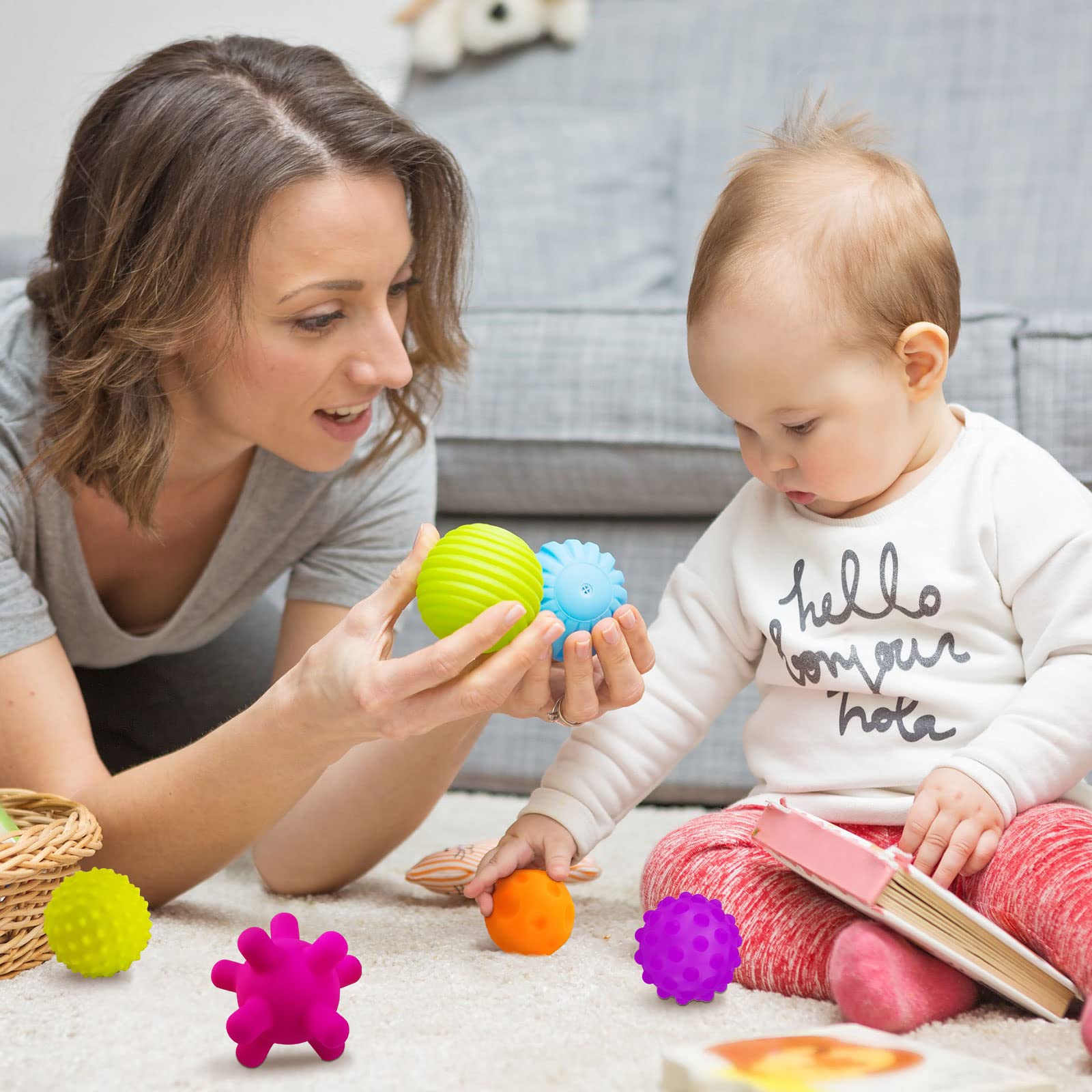 ROHSCE Sensory Balls for Kids 6pcs Textured Multi Ball Set for Toddlers Multicolor and Bright Handing Catching Balls BPA-Free Soft Stress Relief Toys