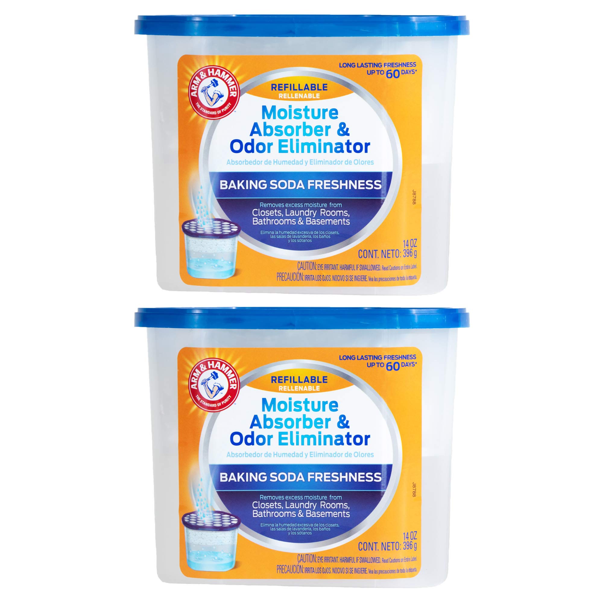 Arm & Hammer AH Refillable Tub 2 Amazon Moisture Absorber, 14 oz (2 Pack), White,Blue, 28 Oz