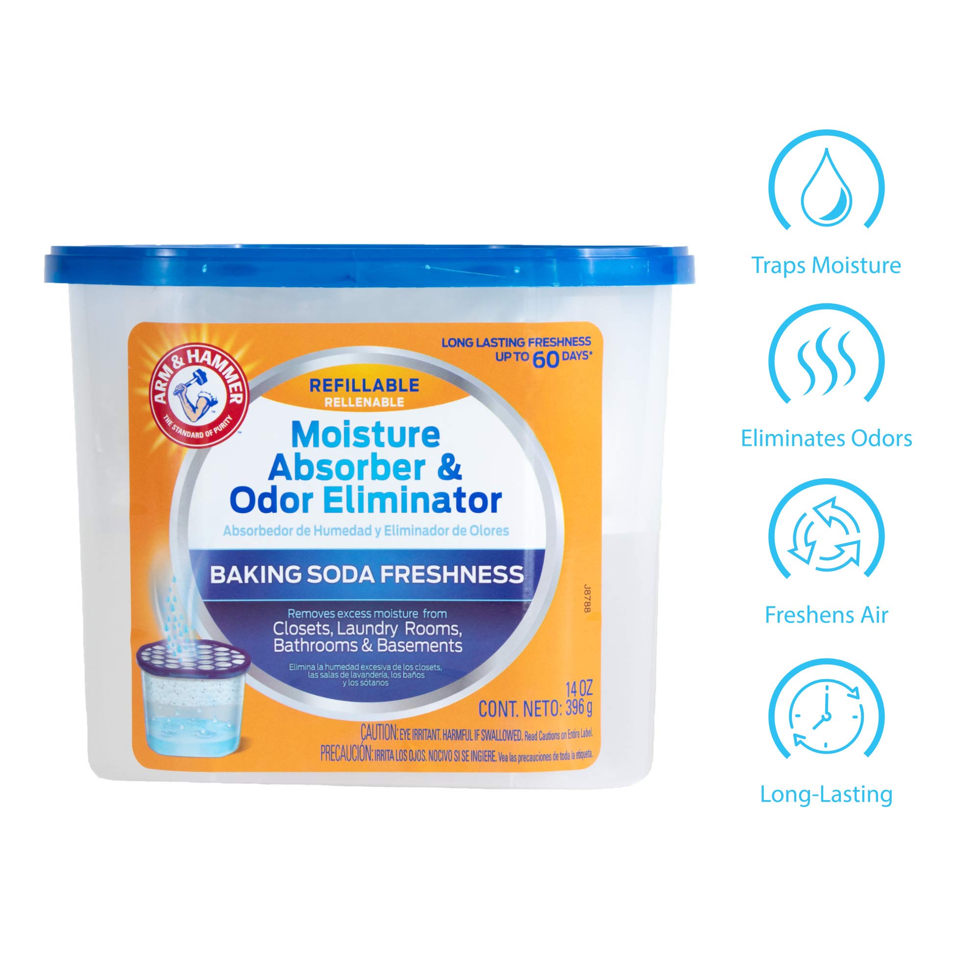 Arm & Hammer AH Refillable Tub 2 Amazon Moisture Absorber, 14 oz (2 Pack), White,Blue, 28 Oz