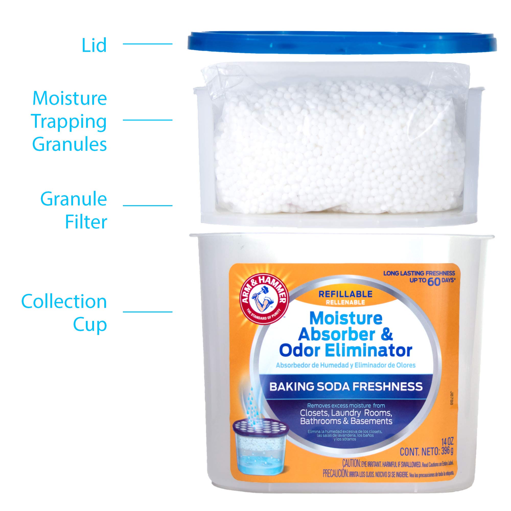 Arm & Hammer AH Refillable Tub 2 Amazon Moisture Absorber, 14 oz (2 Pack), White,Blue, 28 Oz