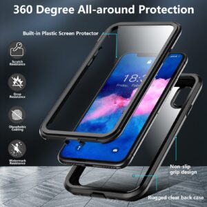 Eonfine for iPhone X Case,for iPhone Xs Case, Built-in Screen Protector Full Body Protection Heavy Duty Shockproof Rugged Cover Skin for iPhone X/Xs 5.8inch (Black/Clear)