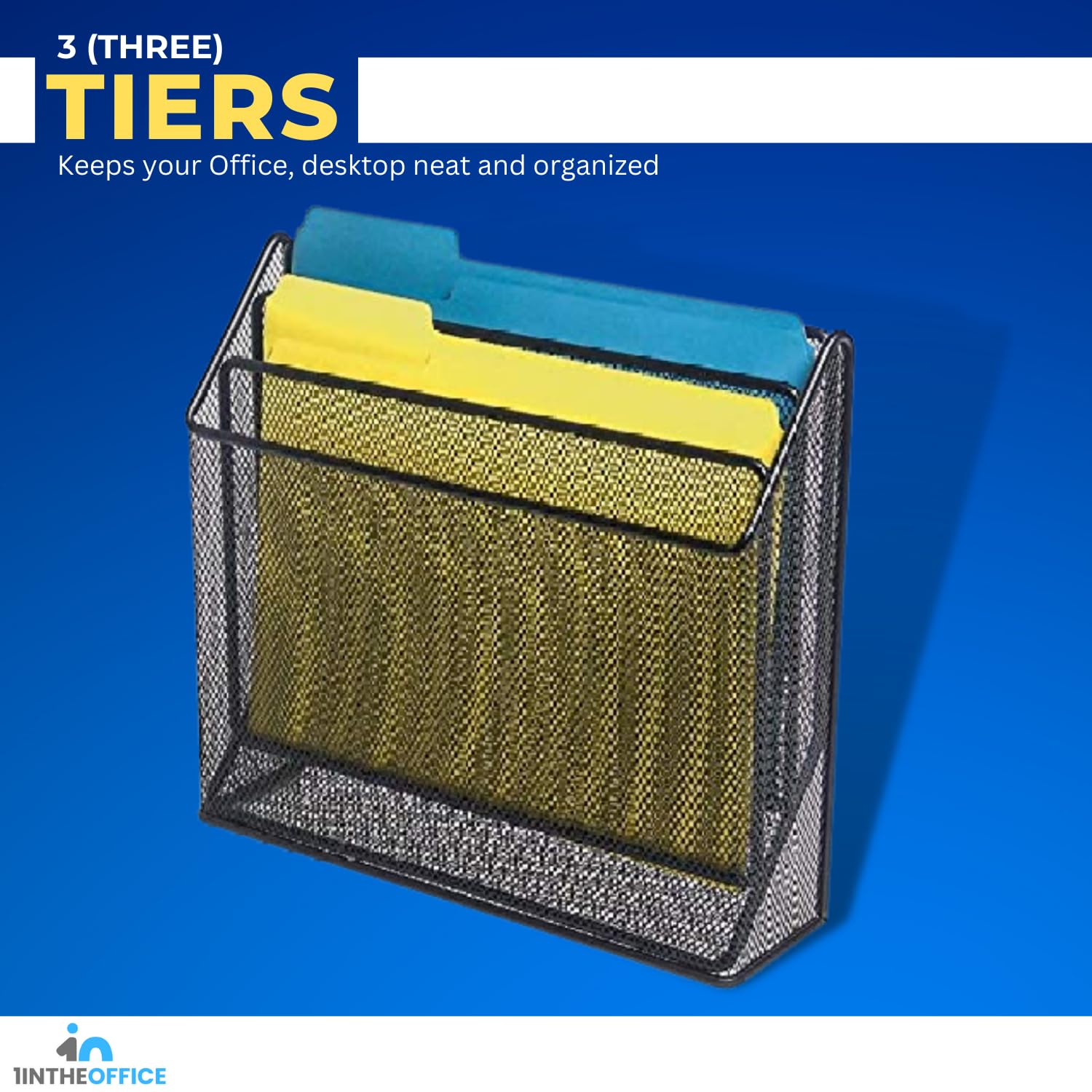 1InTheOffice 3 Tiers File Folder Organizer, Desk Sorter, Black Mesh