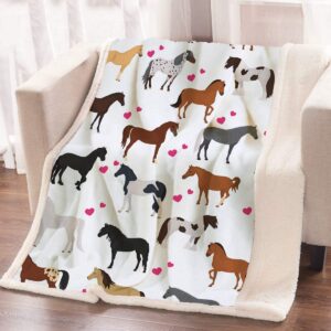 arightex horse blanket cute horse throw blankets for girls kids horse fleece blanket horse pattern winter lap plush blanket for adults women gifts for horse lovers (50"x60")
