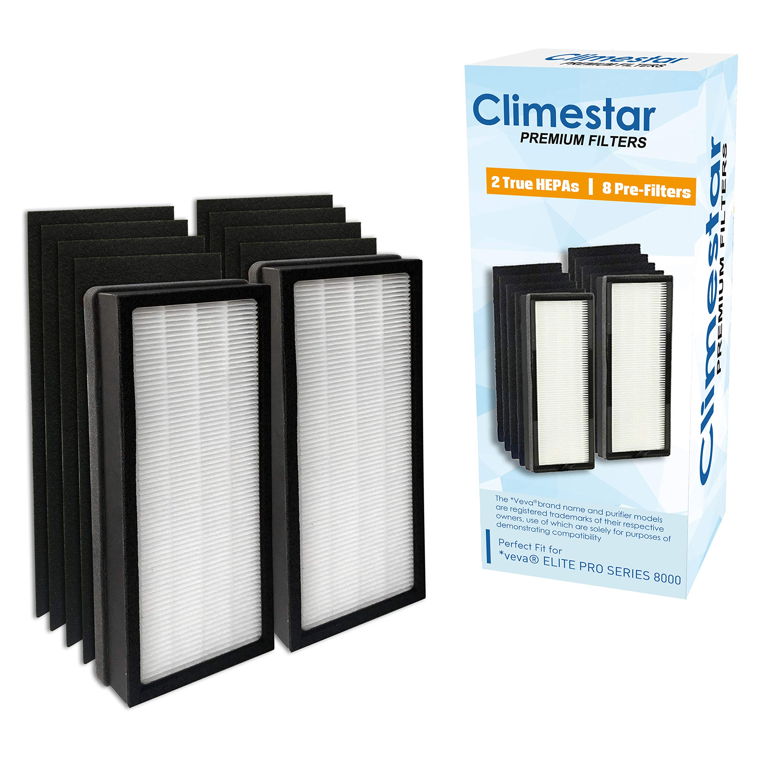 Climestar 2-Pack H13 Grade True HEPA Filters and 8 Pre-Filter Set Compatible Replacement for VEVA 8000 Elite Pro Series Air Purifier – (2 Year Supply)